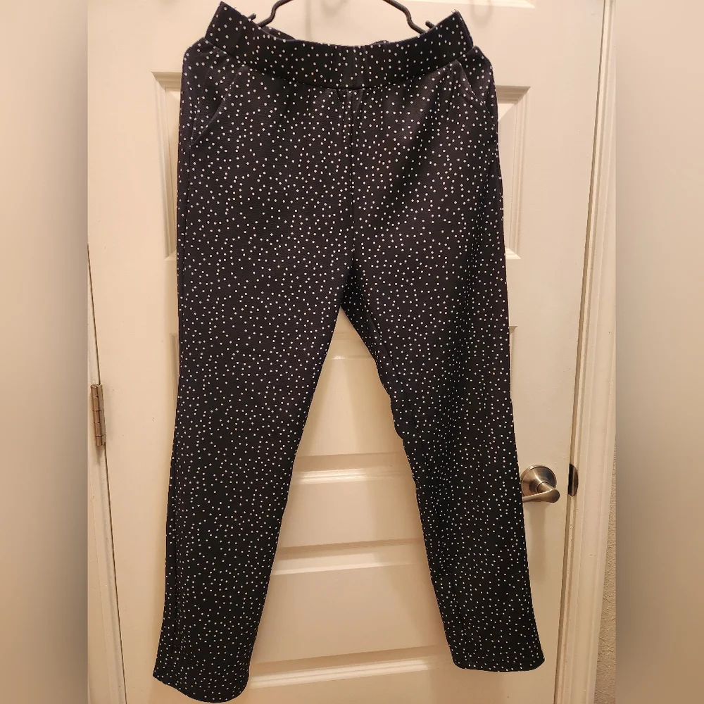 SHEIN Polka Dot Ankle Pants Women’s Large Black White Stretch Straight Fit